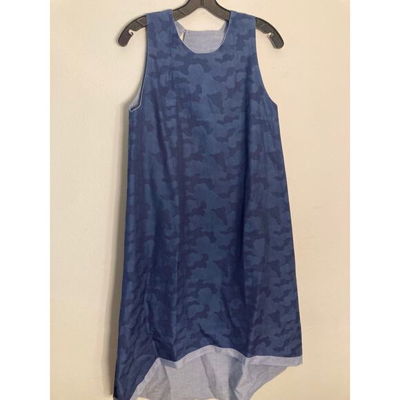 Lorenzini Italian Reversible Cotton Dress Chambray & Blue Camo Minimalism ~ Sz M - Picture 4 of 10